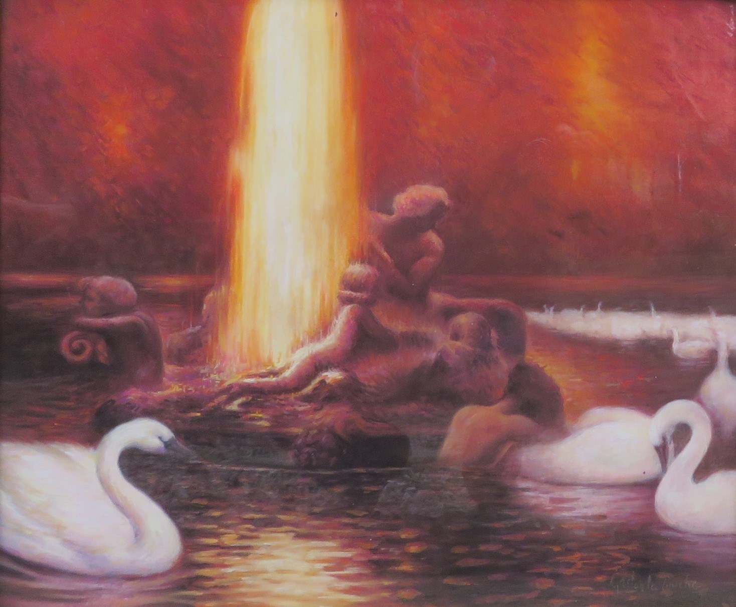 Cygnes sur le bassin de Bacchus dans les jardins de Versailles